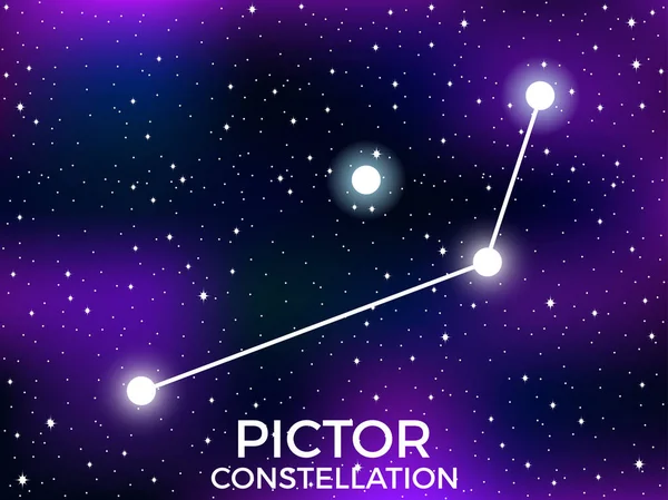 Constelación Pictor. Cielo nocturno estrellado. Racimo de estrellas y galaxias. Espacio profundo. Ilustración vectorial — Vector de stock