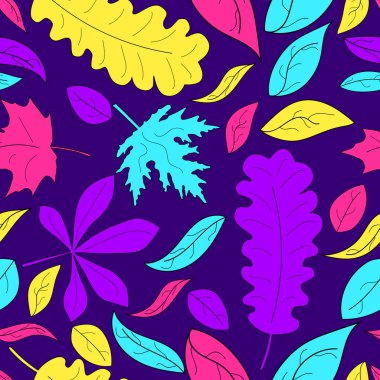 Renkli sonbahar kusursuz desen bırakır. Ambalaj kağıdı, baskı, kumaş ve baskı için modern moda arka plan. Vektör çizimi