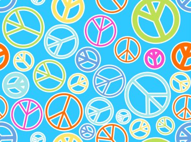 Barış işareti sorunsuz desen. Barış ve pasifistlerin uluslararası sembolü, savaş karşıtı. Vektör çizimi