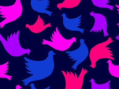 Çok renkli uçan güvercinler sorunsuz desen. Barış ve pasifizmin sembolü. Vektör çizimi