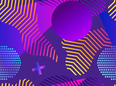 80s tarzıNda Memphis dikişsiz desen. Sıvı degradeli geometrik şekiller. Modern trend arka plan. Vektör çizimi