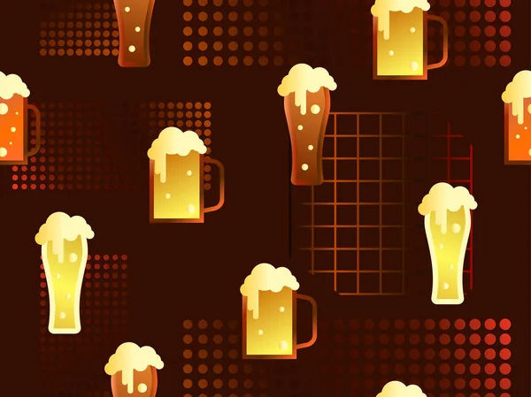 Vaso de cerveza patrón sin costura en estilo memphis de los años 80. Fiesta de alcohol. Formas geométricas con gradiente. Ilustración vectorial — Vector de stock