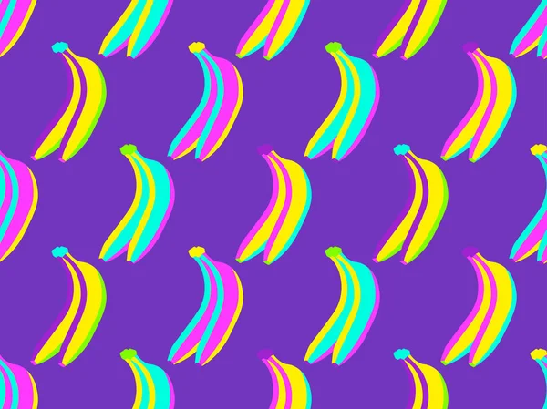 Padrão sem costura com bananas no estilo de cultura zine com elementos de arte pop. Fundo exótico. Ilustração vetorial —  Vetores de Stock