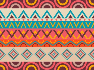 Etnik dikişsiz desen. Kabile tekstil, kumaş, giyim ve duvar kağıdı için hippi moda tarzı. Vektör çizimi