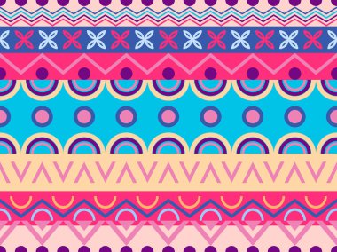 Etnik dikişsiz desen. Kabile tekstil, kumaş, giyim ve duvar kağıdı için hippi moda tarzı. Vektör çizimi