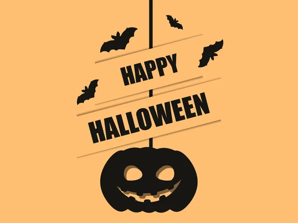 Joyeux Halloween, le 31 octobre. Pendaison citrouille et chauves-souris de couleur noire. Illustration vectorielle — Image vectorielle