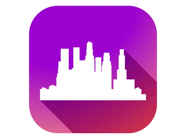City flat icon with long shadow on gradient background. Skyscrapers landscape. Vector illustration — Stock Vector