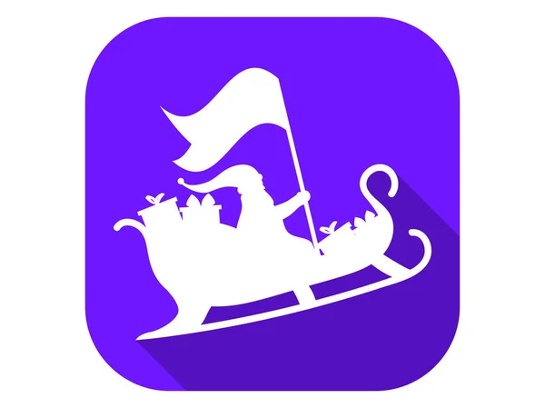 Santa Claus in a sleigh flat icon with long shadow. Christmas, holiday badge. Vector illustration — Stock Vector