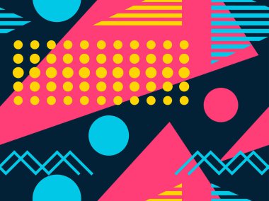 Memphis seamless modeli. Geometrik öğeleri memphis 80 tarzı. Vektör çizim