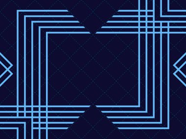 Art deco çerçeve. Klasik doğrusal sınır. Çizgilerin mavi rengi. 1920 'lerin ve 1930' ların tarzı. Vektör illüstrasyonu