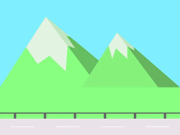 Вид Горный Ландшафт Стороны Дороги Зеленые Поля Лысый Пик Гор — стоковый вектор