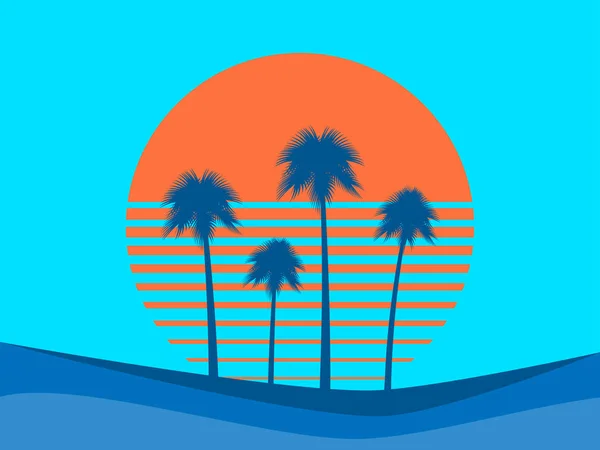 Tropische Landschaft Mit Palmen Vor Dem Hintergrund Des Sonnenuntergangs Meer — Stockvektor