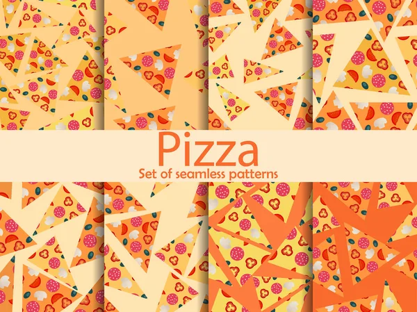 Rebanadas Pizza Sin Costuras Conjunto Patrones Cocina Italiana Colección Fondos — Vector de stock