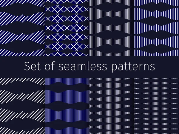 Conjunto Geométrico Patrones Sin Costura Con Formas Rayadas Adorno Lineal — Vector de stock