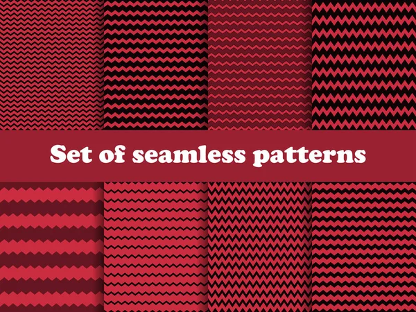 Zigzag一套无缝图案与黑色和红色 70年代风格的几何背景 促销产品 包装纸和印刷的背景资料 矢量说明 — 图库矢量图片