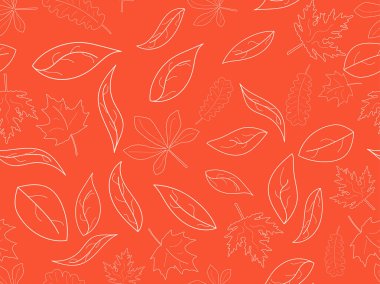 Sonbahar yapraklarının hatlarıyla kusursuz bir desen. Düşen yapraklar, sonbahar arkaplanı. Meşe ve akçaağaç. Vektör illüstrasyonu