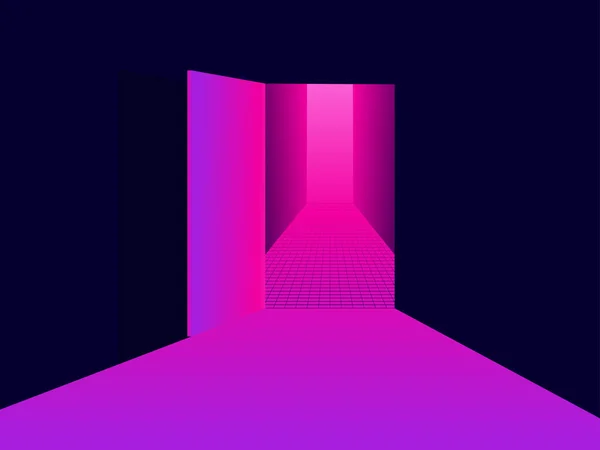 Μπαίνουμε Στην Εικονική Πραγματικότητα Φως Από Μια Ανοιχτή Πόρτα Ροζ — Διανυσματικό Αρχείο