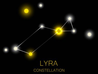 Lyra constellation. Bright yellow stars in the night sky. A cluster of stars in deep space, the universe. Vector illustration clipart