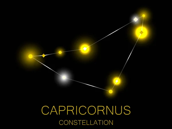 Constelación Capricornio Estrellas Amarillas Brillantes Cielo Nocturno Cúmulo Estrellas Espacio — Vector de stock