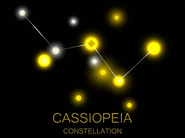 Constelación Casiopea Estrellas Amarillas Brillantes Cielo Nocturno Cúmulo Estrellas Espacio — Vector de stock