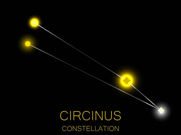 Constelación Circino Estrellas Amarillas Brillantes Cielo Nocturno Cúmulo Estrellas Espacio — Vector de stock