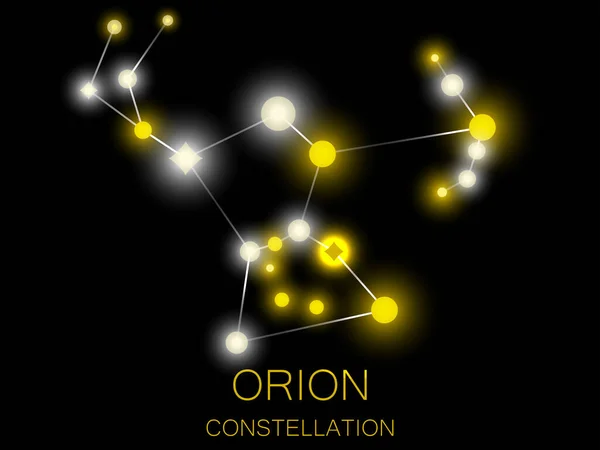 Constelación Orión Estrellas Amarillas Brillantes Cielo Nocturno Cúmulo Estrellas Espacio — Vector de stock