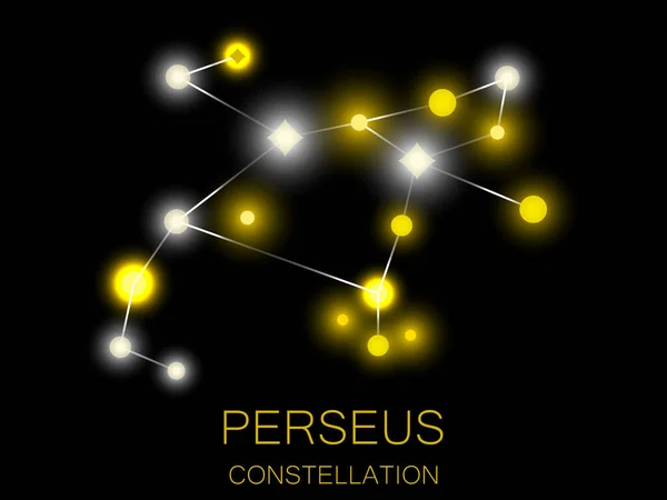 Constelación Perseo Estrellas Amarillas Brillantes Cielo Nocturno Cúmulo Estrellas Espacio — Vector de stock