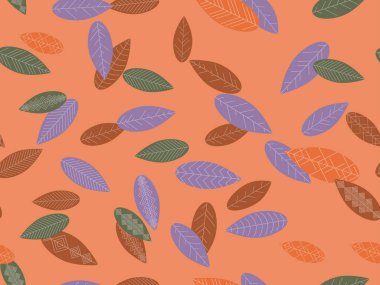 Sonbahar pürüzsüz bir desen bırakır. Düşen yapraklar, düşen yapraklar. Yüzeyler için arka plan, kağıt ve kumaş üzerine baskı. Vektör illüstrasyonu