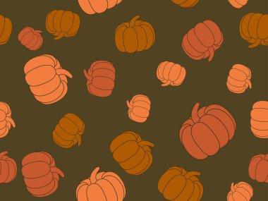 Balkabakları pürüzsüz desen. Paket kağıdı, baskı, kumaş ve baskı için sonbahar arkaplanı. Vektör illüstrasyonu