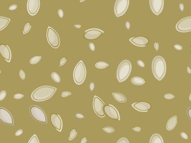 Balkabağı tohumları kusursuz desen. Zengin besin değeri olan sağlıklı yiyecekler. Paket kağıdı, baskı, kumaş ve baskı için arka plan. Vektör illüstrasyonu