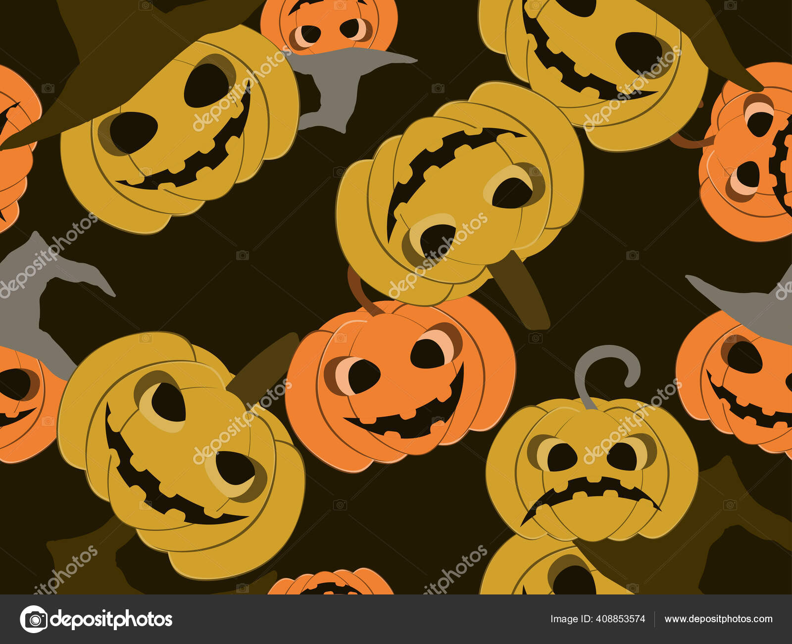 Spooky Halloween Pumpkins Seamless Pattern Jack Lantern Festive Background Wrapping Stok Vektor C Andyvinnikov 408853574