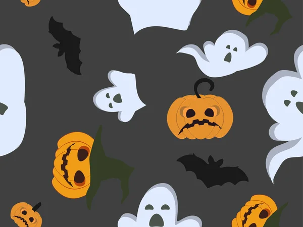 Patrón Sin Costuras Halloween Con Fantasmas Murciélagos Calabazas Malvadas Jack — Archivo Imágenes Vectoriales