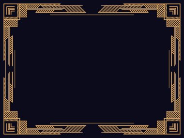 Art deco çerçeve. Klasik doğrusal sınır. Davetiyeler, broşürler ve tebrik kartları için bir şablon tasarla. 1920 'lerin tarzı - 1930' lar. Vektör illüstrasyonu