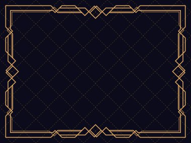 Art deco çerçeve. Klasik doğrusal sınır. Davetiyeler, broşürler ve tebrik kartları için bir şablon tasarla. 1920 'lerin tarzı - 1930' lar. Vektör illüstrasyonu