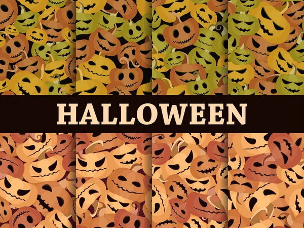 Modello Senza Cuciture Halloween Con Zucche Spaventose Jack Lanterna Design — Vettoriale Stock