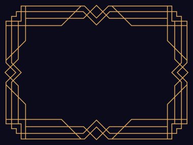Art deco çerçeve. Klasik doğrusal sınır. Davetiyeler, broşürler ve tebrik kartları için bir şablon tasarla. 1920 'lerin tarzı - 1930' lar. Vektör illüstrasyonu