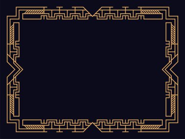 Art deco çerçeve. Klasik doğrusal sınır. Davetiyeler, broşürler ve tebrik kartları için bir şablon tasarla. 1920 'lerin tarzı - 1930' lar. Vektör illüstrasyonu