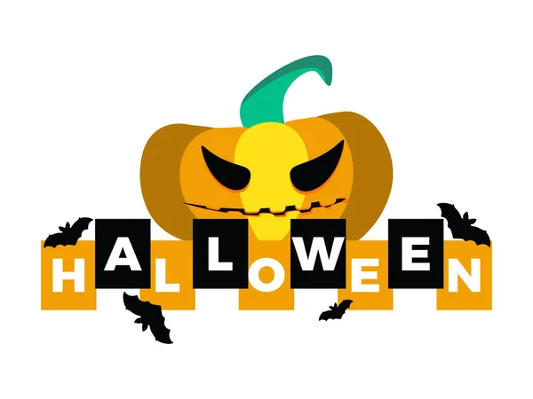 Halloween Texte Avec Une Citrouille Effrayante Des Chauves Souris Sur — Image vectorielle