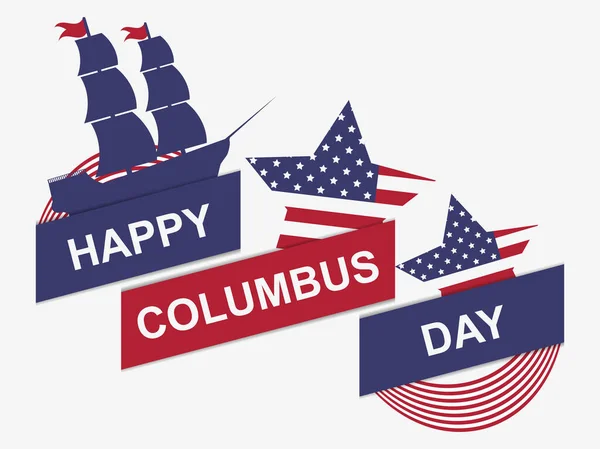 Happy Columbus Day Discoverer America Sailing Ship National Flag United — Stock Vector