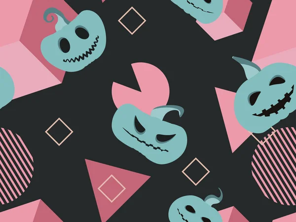 Patrón Sin Costuras Halloween Con Calabazas Miedo Formas Geométricas Estilo — Vector de stock