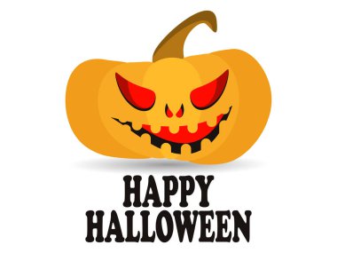 Beyaz arka planda gölgesi olan Cadılar Bayramı balkabağın kutlu olsun. Tebrik kartı tasarla. Vektör illüstrasyonu