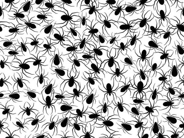 Spiders seamless pattern black and white color. Halloween background with scary spiders, design for printing on flyers, invitations and wrapping paper. Vector illustration — Stock Illustration Spiders Seamless Pattern Black White Color Halloween Background Scary Spiders Stock Vector