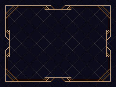 Art deco çerçeve. Klasik doğrusal sınır. Davetiyeler, broşürler ve tebrik kartları için bir şablon tasarla. 1920 'lerin tarzı - 1930' lar. Vektör illüstrasyonu