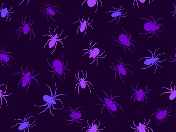 Spiders seamless pattern violet color. Halloween background with scary spiders, design for printing on flyers, invitations and wrapping paper. Vector illustration — Stock Illustration Spiders Seamless Pattern Violet Color Halloween Background Scary Spiders Design Royalty Free Stock Vectors