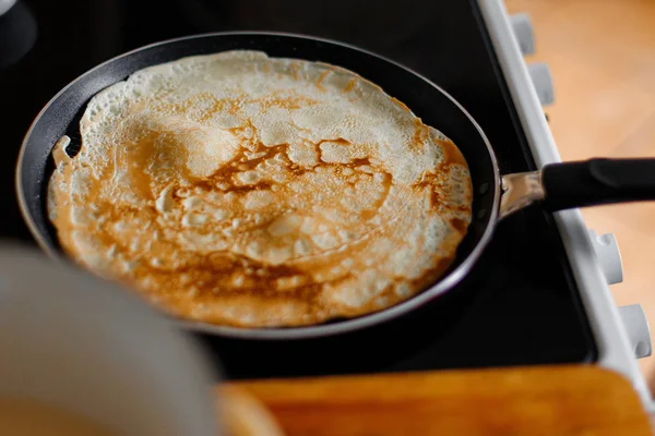 Cooking Pancakes Kitchen Pancake Pan Top View Flat Lay — Stock Photo, Image