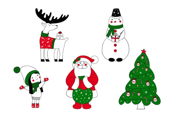 Набор популярных карикатурных рождественских иллюстраций — стоковый вектор