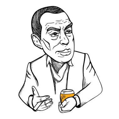 Ünlü yazar Erich Maria Remarque alkol alkollü kokteyl vektör stilize portresi.