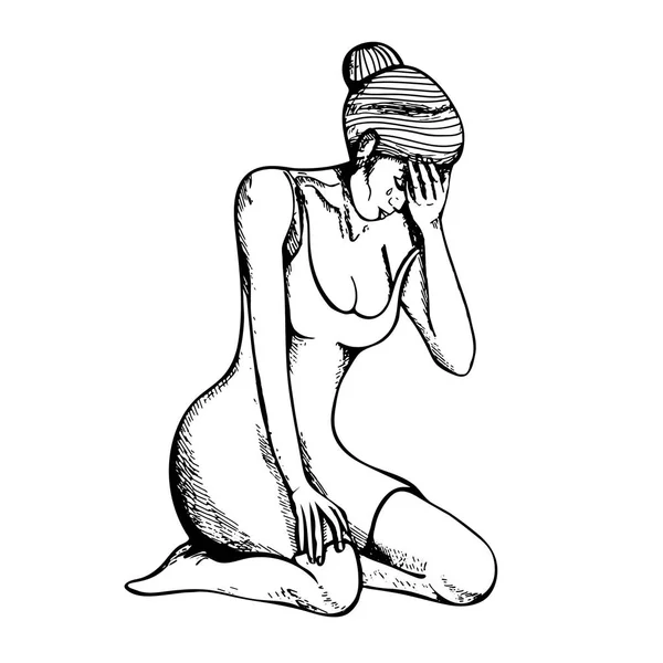 Vector Vacker Illustration Med Gråtande Kvinna Vektorillustration Depression Kvinna Sitter — Stock vektor