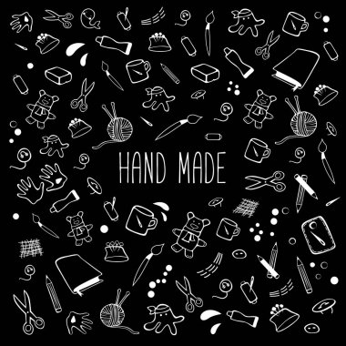 Vektör çizgi film dizi dikiş araç ve Gereçleri. El yapımı ekipmanları desen. El yapımı tasarım öğeleri.