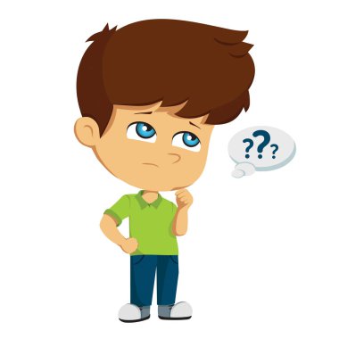 Çizgi film çocuk düşünme vektör çizim.